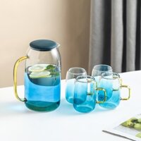 Combo Bộ 1 Bình 4 Cốc Thủy Tinh Ocean Đại Dương Đổi Màu Xanh Nước Biển Đẹp Cao Cấp siêu chịu nhiệt