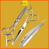 Combo Bộ 2 Kéo cắt và tỉa tóc DEVELOPE (Trắng) + Dao cạo râu đa năng