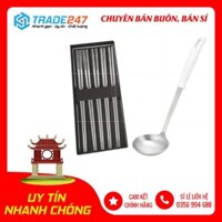 Combo Bộ 5 đôi đũa inox đặc ruột cao cấp + Muôi canh inox (cán trắng) Nhật Bản