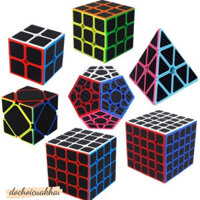 ComBo Bộ 7 Loại Rubik Biến Thể Carbon Viền Đen Moyu. Rubic 2x2 3x3 4x4 5x5 Tam Giác 12 Mặt Skewb