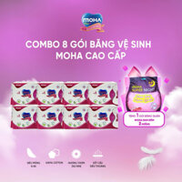 Combo Bộ 8 gói băng vệ sinh cao cấp Moha ban ngày, ban đêm , hàng ngày có cánh siêu thấm hút siêu khô thoáng