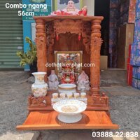 Combo bộ bàn thờ thần tài ông địa gỗ xoan ngang 56cm và tượng phật di lặc mẫu mới