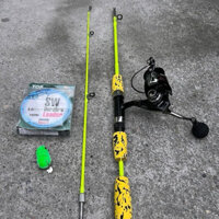 Combo Bộ Cần Câu Cá Toro 2 Khúc Đặc 1m2 VÀNG CHANH Và 1 Máy FS 3000 + 1 Dù + 1 Nhái Hơi Fishing Bắt Cá Đi Câu