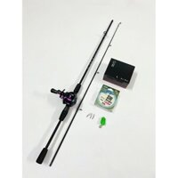 Combo bộ cần câu lure máy ngang Titan Ánh Tím kèm dây + nhái + khóa sale giá rẻ (Bộ sói đen ánh tím)