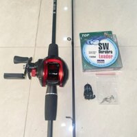 Combo Bộ Cần Câu Lure Máy Ngang Kèm Máy và Phụ Kiện Fishing Bắt Cá ( cần + máy đỏ đen + dây dù + 1 nhái + khoá link