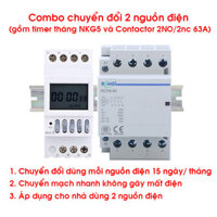 Combo Bộ chuyển nguồn ATS luân phiên 15 ngày tự động gồm Timer tháng NKG5 + Khởi động từ 2NO/2NC 63A BOMGI