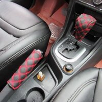 Combo Bộ Da Bọc Phanh Tay, Bọc Cần Số ô tô xe hơi phù hợp cho mọi loại xe - Đen chỉ đỏ