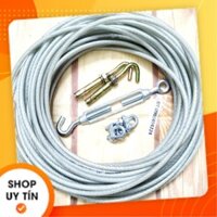 (Combo) Bộ dây phơi quần áo cáp bọc nhựa 6mm siêu khỏe,2 nở sắt 8mm,1 tăng đơ 8mm,2 khóa cáp 6mm