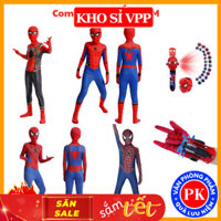 Combo bộ đồ người nhện kèm mũ, đồng hồ chiếu hình và bắn tơ nhện cho bé trai, trang phục Haloween hoá trang E1414