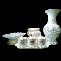 combo bộ đồ sứ bạch ngọc cho bàn thờ 60cm, lư hương 5 in và ly có nắp đậy.
