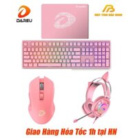 Combo Bộ Gaming Dareu Màu Hồng: Bàn Phím EK810 + Chuột Không Dây Em901 + Tai Nghe EH469 + Bàn Di ESP100