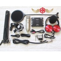 Combo Bộ Hát Thu Âm Karaoke Mic isk AT100-Sound card xox ks108 bản tiếng anh kèm chân kẹp màng lọc dây livestream 3 màu.