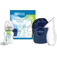 Combo bộ hút sữa mẹ bằng Silicone kèm theo 1 bình sữa Dr.Brown's cổ rộng