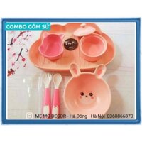 Combo - Bộ khay bát ăn dặm gốm sứ hình thù ngộ nghĩnh cho bé
