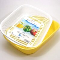 Combo bộ khay đựng rau củ Nakaya có chậu lót phía dưới hình tròn & hình chữ nhật - Hàng nội địa Nhật Bản