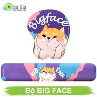 COmbo Bộ Lót Chuột 3D và Đệm Kê Tay Bàn Phím Chống Mỏi Cổ Tay Công Thái Học Bull Dog Big Face - Mouse Pad Silicone Cute