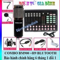 COMBO Bộ Mic Livestream Hát BM900, Dây Live,socard H9,  CHÂN KẸP, MÀNG LỌC Âm BH 6 Tháng