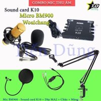 Combo bộ mic thu âm BM900 sound card XOX k10 dây livestream MA2 chân kẹp và màng lọc