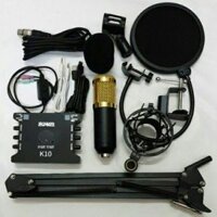 Combo bộ mic thu âm livestream hát karaoke BM900 K10 dây livestream màng lọc chân kẹp