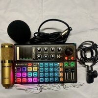 Combo Bộ mic thu âm livestream online BM900-Card K300 có Auto-tone bluetooth, tích pin kèm dây kết nối bảo hành 06 tháng