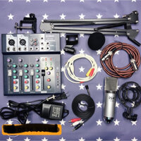 Combo Bộ mixer F4 USB BLUETOOTH + Mic ISK AT350 Hát thu âm livestream karaoke online kèm chân dây live bảo hành 6 tháng