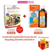 Combo bổ não cho trẻ tăng động - Cốm Egaruta 30 gói và Siro Omega Vit Plus 100ml - giúp trẻ giảm căng thẳng, ngủ ngon