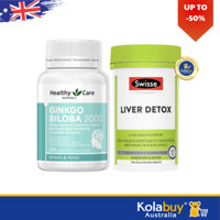 Combo bổ não và bổ gan của Úc Ginkgo Healthy Care 2000mg và Swisse Liver Detox 200 viên