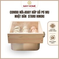 Combo bộ nồi hấp bằng gỗ Pơ Mu Nhật Bản, Nồi inox thương hiệu StarO Hinoki. Gỗ mộc không sơn, không keo đảm bảo an toàn
