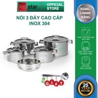 Combo Bộ nồi inox và xửng hấp Fivestar 5 món nắp kính 1nồi 16cm x1nồi 18cm x1nồi 20cm x1nồi 24cm x 1thân xửng 24cm