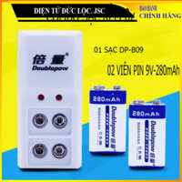 Combo Bộ sạc pin DP-B09 và 02 viên pin vuông 6F22 9V-280mAh chính hãng Doublepow