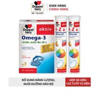 Combo bổ sung vitamin, khoáng chất, bổ não và tim mạch Doppelherz Omega 3 30 viên  02 tuýp sủi A-Z Fizz 13 viên
