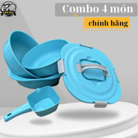combo Bộ Thau Trộn Mồi 4 Trong 1, Thau Trộn mồi câu cá có Nắp
