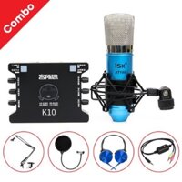 Combo Bộ Thu âm isk AT100-Sound Card xox K10 chân kẹp+màng lọc tai nghe chụp tai 450 bảo hành 06 tháng