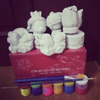 Combo Bộ Tô tượng Bát Tràng ( 6 tượng + 6 màu nước . 10 tượng + 6 màu ) tặng kèm 2 bút lông