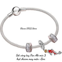 COMBO BỘ VÒNG TAY PAN ALE MIX 3 HẠT CHARM CÁ CHÉP MAY MẮN BẠC S925 THUẦN KHIẾT HÀNG CAO CẤP