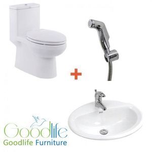 Combo bồn cầu VF - 1858 + Chậu rửa VF - 0476 + Vòi xịt FFAS - 6868