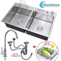 Combo bồn chậu rửa chén SENTANO inox 304 KT 8245 có gác cài dao thớt + vòi lạnh F18 + rổ inox đa năng ( tặng kèm bộ xả )