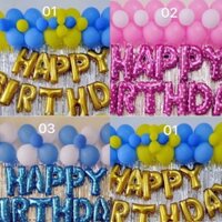 Combo bóng chữ Happy birthday kèm bong bóng màu