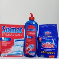 Combo bột rửa bát alio 1,8kg + nước làm bóng somat 750ml +muối somat 1,2kg