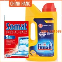 Combo Bột rửa bát finish 1kg + muối rửa bát somat 1.2kg cho máy rửa bát chén