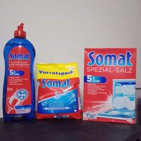 Combo Bột rửa Chén bát Somat 1.2kg + muối rửa bát Somat 1.2kg + nước làm bóng somat 750ml