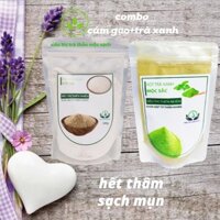 Combo bột trà xanh nguyên chất 100g + bột cám gạo nguyên chất 100g,giảm thâm, giảm mụn, trắng da.