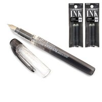 Combo bút máy học sinh Preppy Platinum Nhật Bản cỡ 02 và 2 túi ống mực Platinum - Vỏ đen mực đen