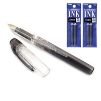 Combo bút máy học sinh Preppy Platinum Nhật Bản cỡ 02 và 2 túi ống mực Platinum - Vỏ đen mực xanh đen