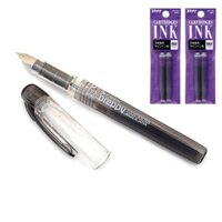 Combo bút máy học sinh Preppy Platinum Nhật Bản cỡ 02 và 2 túi ống mực Platinum - Vỏ đen mực tím