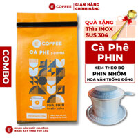 Combo Cafe pha phin E-Coffee gói 250gr và 01 phin nhôm hoa văn Trống Đồng Trung Nguyên