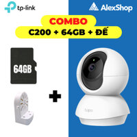 [COMBO] Camera Trong Nhà TP-Link Tapo C200 (2M) Trong Nhà Xoay 360, Đàm Thoại 2 Chiều+ Thẻ 64G + Đế Chữ L Khoen Đồng