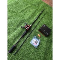 combo Cần câu lure 2 khúc Rainbom tím máy ngang 1.65m - 1.8m - 2.1m - 2.4m .máy ngang tặng kèn 1 cuận dây 1 con mồi