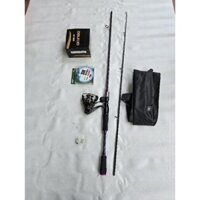 combo Cần câu lure 2 khúc Rainbom tím máy đứng 1.65m - 1.8m - 2.1m - 2.4m .máy đứng ac2000 tặng kèn 1 cuận dây 1 con mồi
