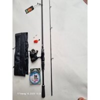 combo cần câu lure màu đen 1m65 1m8 2m1 2m4 máy ac2000 và 3000 tặng kèm mồi và 1 cuận dù cần câu cá